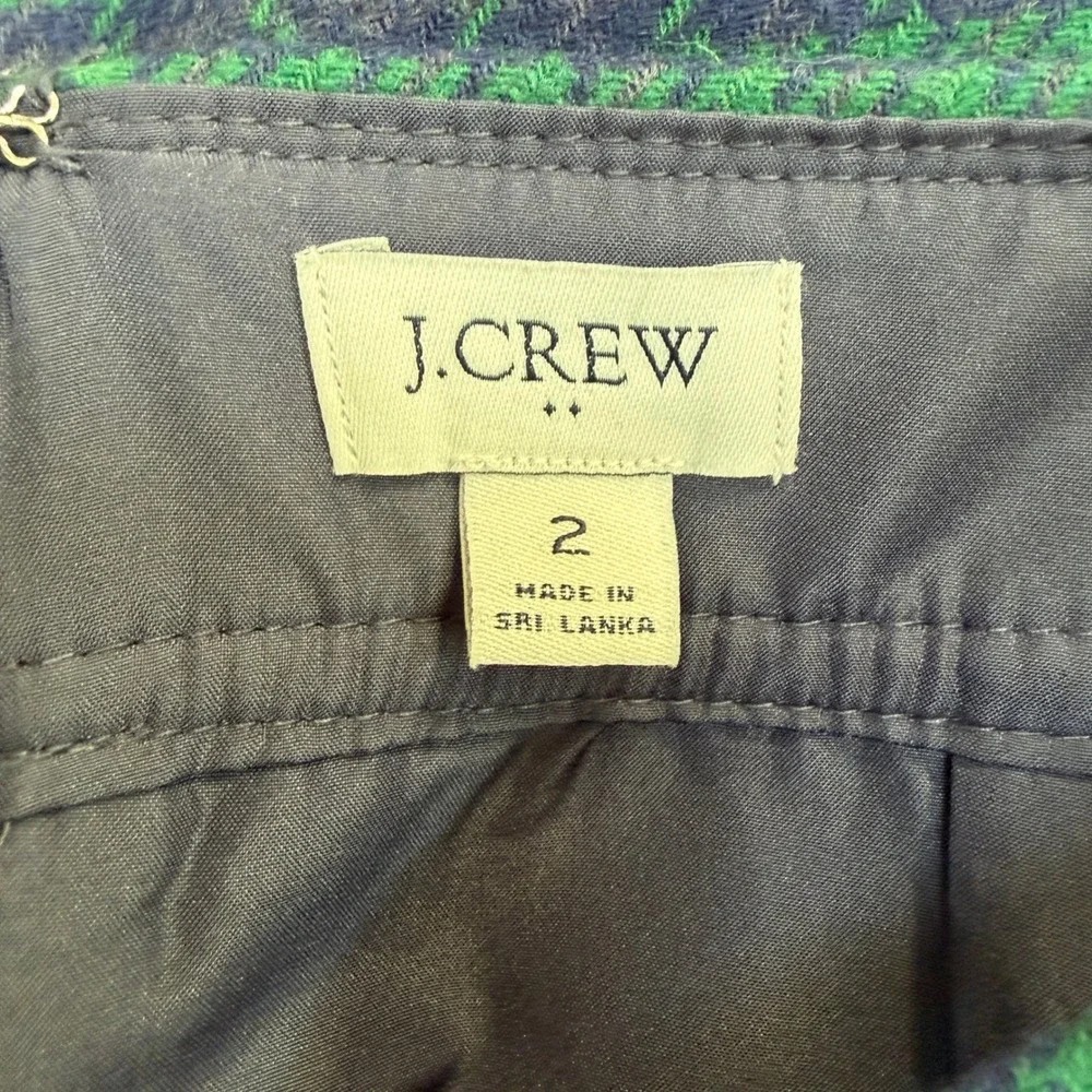 J. Crew Womens Blue Green Houndstooth Wool Blend Mini Skirt Size 2
